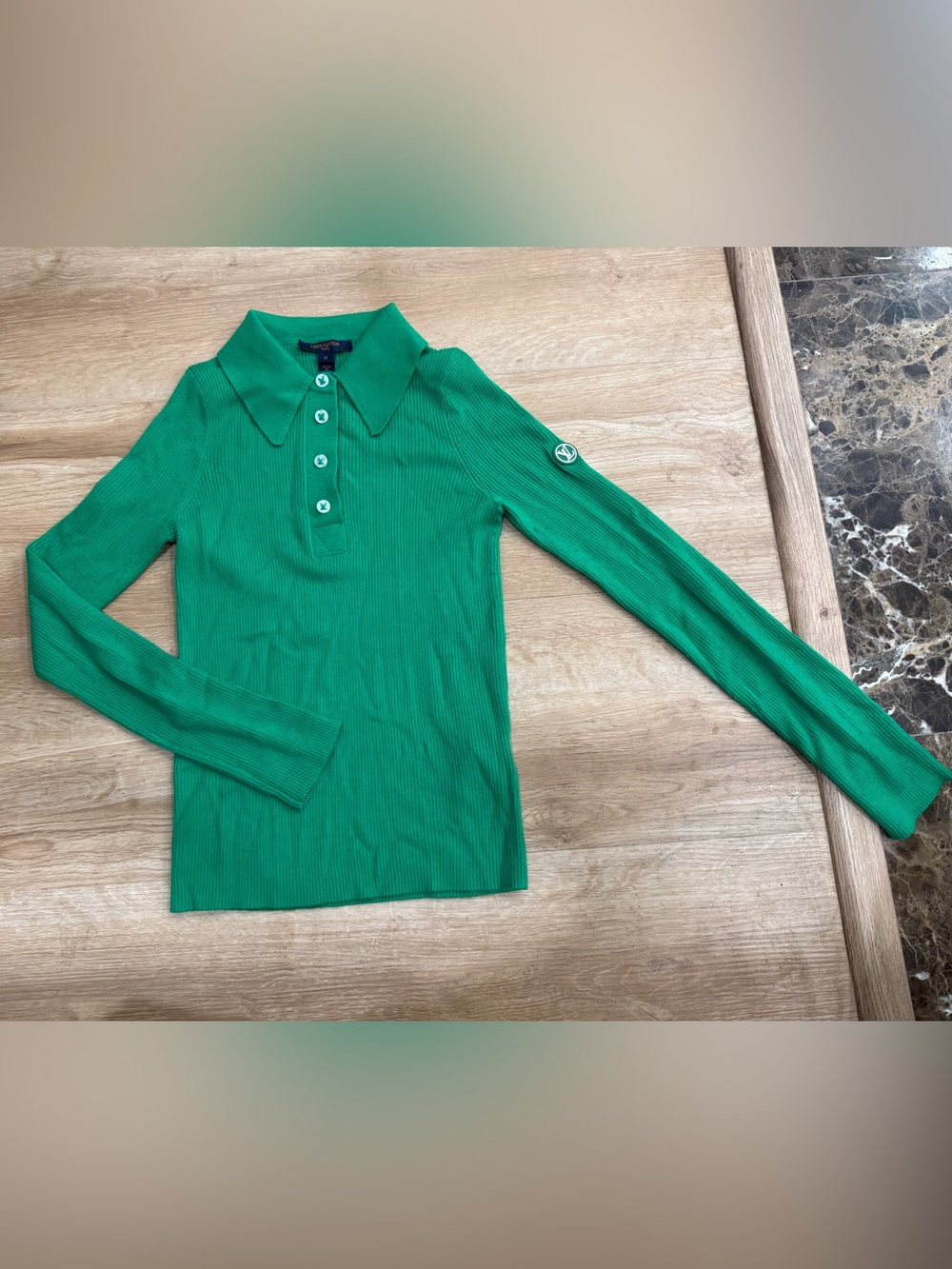 Louis Vitton Green Ribbed Polo Top